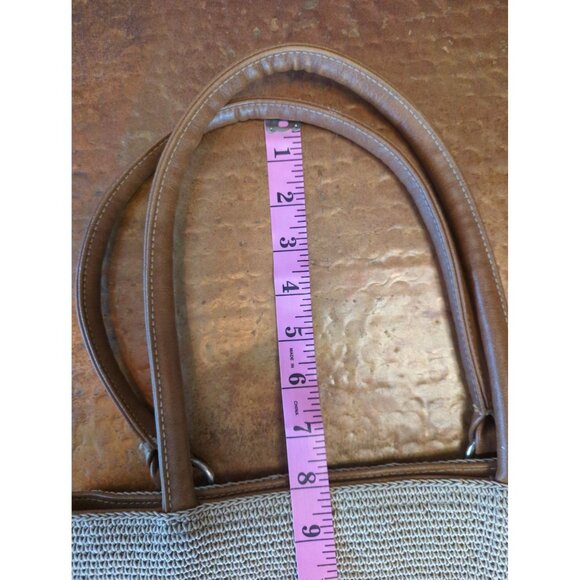 Vintage Woven Striped Shoulder Bag Beige Cream Green Pink - Picture 4 of 8